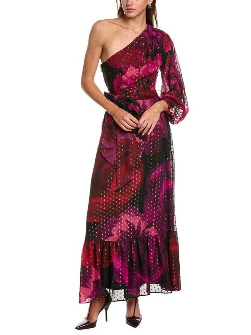 Taylor Black English Rose One Shoulder Maxi Dress Size 12